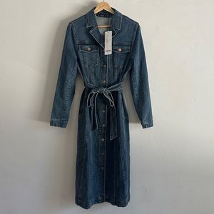 Goelia Denim Lapel Single-Breasted Women Midi Dress With Belt